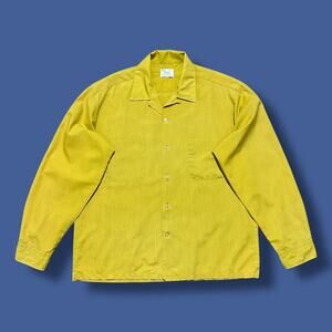 Vintage 60s Sears Shirt Loop Collar Long Sleeve Button Up Made in Japan Yellow